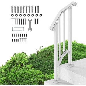VEVOR Handrails for Outdoor Steps, 1 Step Stair Hand Rail Kit, Transitional Carbon Steel Railings with Installation Kit, Stair Rails for Seniors, Concrete Steps & Porch & Deck, Black Retro Arch(White-Fence)