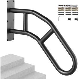 VEVOR Handrails for Outdoor Steps, 29″ Length Wall Mount Safety Railings for 1-3 Steps, U-Shaped Handrail with Matte Black Finished, Stair Handrails for Kids, Elderly, Pregnant Women, Disabled 2 PCS(Black)