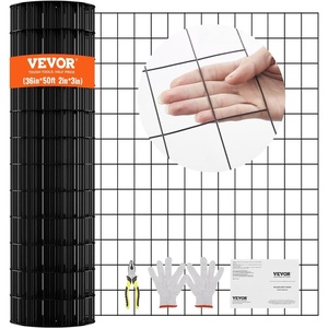 VEVOR Hardware Cloth, 48″ x 50′ & 1″x1″ Mesh Size, Galvanized Steel Vinyl Coated 16 Gauge Welded Wire w/A Cutting Plier & A Pair of Fabric Gloves, for Garden Fencing & Pet Enclosures, Black(36″x50′ 3x2inch)