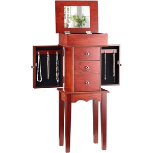 VEVOR Jewelry Cabinet Armoire, Standing Wood Jewelry Storage Chest with 4 Spacious Drawers, Flip Top Mirror, 4 Top Storage Compartments, Zinc Alloy Handles, 2 Side Doors with 16 Necklace Hooks(3 Drawers)