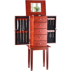 VEVOR Jewelry Cabinet Armoire, Standing Wood Jewelry Storage Chest with 4 Spacious Drawers, Flip Top Mirror, 4 Top Storage Compartments, Zinc Alloy Handles, 2 Side Doors with 16 Necklace Hooks(4 Drawers)