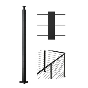 VEVOR Level Drilled Cable Railing Post, 10 Holes, 36x2x2 Inches Stainless Steel Cable Railing System Kit for Indoor Outdoor Deck Balcony, 4 Pack, Black, Product ID 4JZLGZXHS914MY65M001V0(Corner Post-Black)