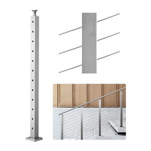 VEVOR Level Drilled Cable Railing Post, 10 Holes, 36x2x2 Inches Stainless Steel Cable Railing System Kit for Indoor Outdoor Deck Balcony, 4 Pack, Black, Product ID 4JZLGZXHS914MY65M001V0(Stair Post-Silver)