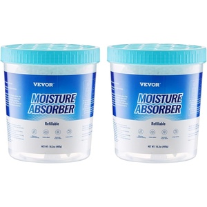 VEVOR Moisture Absorber Bucket, 2 Packs 16.2 oz Hi-Capacity Moisture Absorber Bucket with 800ml Storage Area & Reusable Outer Bucket for Long-Term Use, Fragrance Free Moisture Absorber for Fresher Air