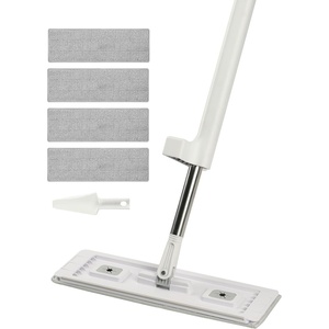 VEVOR Mop and Bucket with Wringer Set, Wet & Dry Use, Flat Mop and Bucket System with 3 Washable Microfiber Pads, Flat Mop with Stainless Steel Handle, Mop Bucket Set for Hardwood Tile Vinyl(Flat Mop with 4 Pads)