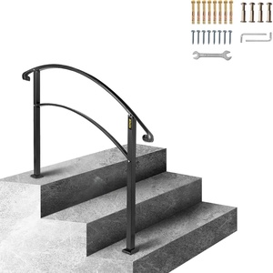 VEVOR Outdoor Handrails for Outdoor Steps, Fit 2-3 Steps Outdoor Stair Railing, Black Wrought Iron Handrail, Flexible Front Porch Hand Rail, Transitional Handrails for Concrete Steps or Wooden Stairs(Style1 – Curved)