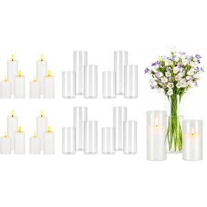 VEVOR Pillar Candles and Glass Vases Set 36 Pcs, Clear Cylinder Hurricane Candle Holders for Wedding Centerpieces, Tall Vase for Table Decor, Wedding Party, Thanksgiving,White (2.56″ x 4.7″,5.9″,7.9″)(24 Pcs)