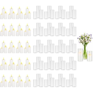 VEVOR Pillar Candles and Glass Vases Set 36 Pcs, Clear Cylinder Hurricane Candle Holders for Wedding Centerpieces, Tall Vase for Table Decor, Wedding Party, Thanksgiving,White (2.56″ x 4.7″,5.9″,7.9″)(120 Pcs)