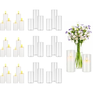 VEVOR Pillar Candles and Glass Vases Set 36 Pcs, Clear Cylinder Hurricane Candle Holders for Wedding Centerpieces, Tall Vase for Table Decor, Wedding Party, Thanksgiving,White (2.56″ x 4.7″,5.9″,7.9″)(36 Pcs)