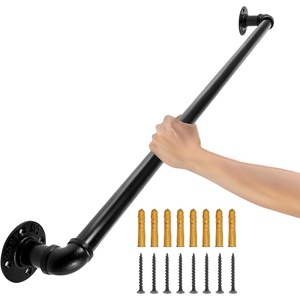 VEVOR Pipe Stair Handrail, 8FT Staircase Handrail, 440LBS Load Capacity Carbon Steel Pipe Handrail, Industrial Pipe Handrail with Wall Mount Support, Round Corner Wall Handrailings for Indoor, Outdoor(Alloy Steel)