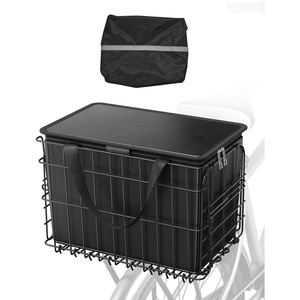 VEVOR Rear Bike Basket, Folding Wire Bicycle Basket with Cargo Net, Removable Liner Bag & Waterproof Cover, Quick Release Design Bike Basket for Adult Women/Men Carrying Dogs Pets Fruit & Grocery