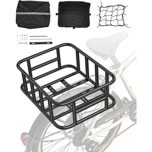 VEVOR Rear Bike Basket, Medium Bicycle Basket with Cargo Net, Liner & Waterproof Cover, Heavy Duty Bike Back Basket for Adult Women/Men Carrying Dogs, Pets, Fruit & Grocery, Mounting Tools Included