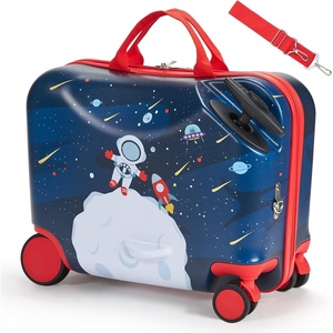 VEVOR Ride-on Luggage, 20 L Capacity, 20 Inches Kids Scooter Suitcase with Flash PU Wheels, Adjustable Handle & TPR Non-Slip Grip, Foldable & Lightweight Scooter Luggage for Kids Aged 5+, Blue(Spaceman)