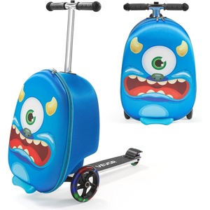 VEVOR Ride-on Luggage, 20 L Capacity, 20 Inches Kids Scooter Suitcase with Flash PU Wheels, Adjustable Handle & TPR Non-Slip Grip, Foldable & Lightweight Scooter Luggage for Kids Aged 5+, Blue(Monster)