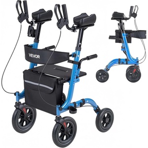 VEVOR Rollator Walker with Seat for Seniors, Foldable Lightweight Rolling Walker, Carbon Fiber Mobility Walking Aid with 8″ Solid PVC Wheels and Adjustable Handle – Supports up to 300LBS(Blue + Black)