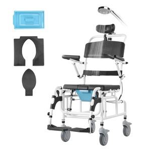 VEVOR Shower Wheelchair, 17.5in Width Aluminum Alloy Bathroom Wheelchair for Inside Shower, Adjustable Rolling Shower Chair w/Brake for Disabled Adult, 300 lbs Capacity Shower Commode Transport Chair(Reclining shower Wheelchairs)