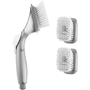 VEVOR Soap Dispensing Dish Brush, Kitchen Scrub Brushes with 3 Brush Heads, Dish Cleaning Brushes with PP Handle and Curved Bristles, Ideal for Pots, Pans, Sink and Stove