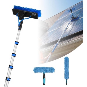 VEVOR Solar Panel Cleaning Kit, 24 ft, Water Fed Pole Kit with Cleaning Brush, Soap Dispenser, Extendable Aluminum Telescopic Pole, 180° Rotatable Brush Head, for Roof Mounted Solar Panels, Windows(24 Ft)