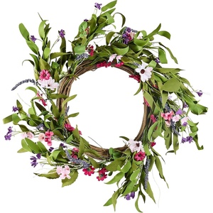VEVOR Spring Wreath for Front Door 24 Inch – Large Artificial Flower Wreath with Hydrangea & Peony, Year-Round All Season Outdoor Indoor Door Decor(Pink Green)