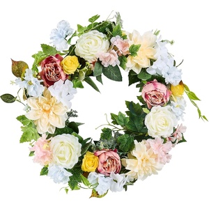 VEVOR Spring Wreath for Front Door 24 Inch – Large Artificial Flower Wreath with Hydrangea & Peony, Year-Round All Season Outdoor Indoor Door Decor(White Pink)