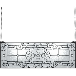 VEVOR Stained Glass Window Panel, 32.0″ x 10.0″ Tiffany Style Hanging Transom Window Panel with Chain, Large Horizontal Rectangle Stain Glass, Vintage Traditional Art Handcrafts for Kitchen Home Decor(35.20 x 12.99 x 0.16 in)