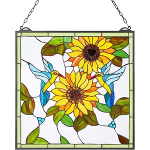 VEVOR Stained Glass Window Panel, 36 x 18 in, Tiffany Style Hanging Transom Window Panel with Chain, Large Half-Round Stain Glass Hanging, Vintage Traditional Art Handcrafts for Kitchen Home Decor(20 x 20 in)