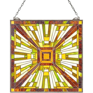 VEVOR Stained Glass Window Panel, 36 x 18 in, Tiffany Style Hanging Transom Window Panel with Chain, Large Half-Round Stain Glass Hanging, Vintage Traditional Art Handcrafts for Kitchen Home Decor(20 x 21 in)