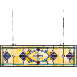VEVOR Stained Glass Window Panel, 36 x 18 in, Tiffany Style Hanging Transom Window Panel with Chain, Large Half-Round Stain Glass Hanging, Vintage Traditional Art Handcrafts for Kitchen Home Decor(32 x 10 in)