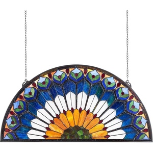VEVOR Stained Glass Window Panel, 36 x 18 in, Tiffany Style Hanging Transom Window Panel with Chain, Large Half-Round Stain Glass Hanging, Vintage Traditional Art Handcrafts for Kitchen Home Decor(36 x 18 in)