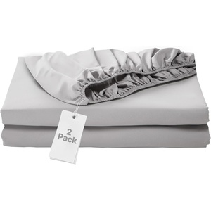 VEVOR Twin Fitted Sheet 2 Pack, Bottom Sheet Microfiber, Wear-Resistant & Breathable, Single-Sided Brushing, Deep Pocket Fit for 15 in Mattress, Gray