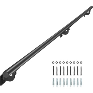 VEVOR Wall Mounted Stair Handrail, 5ft Pipe Staircase Handrail, Black Galvanized Aluminum, 1.26 inch Pipe Diameter, Indoor&Outdoor Staircase Railing,Industrial Hand Rail for Steps,Security Baluster(5 Feet)