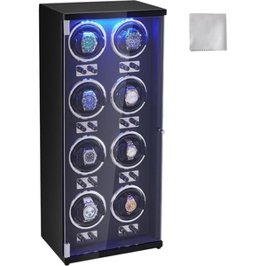 VEVOR Watch Organizer, Accommodates 8 Automatic Watches for Both Men and Women, Features 8 Ultra-Silent Japanese Mabuchi Motors, Includes Blue LED Illumination & Power Adapter, Crafted from Durable(Modern)