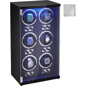 VEVOR Watch Organizer, Accommodates 8 Automatic Watches for Both Men and Women, Features 8 Ultra-Silent Japanese Mabuchi Motors, Includes Blue LED Illumination & Power Adapter, Crafted from Durable(Six Slots)