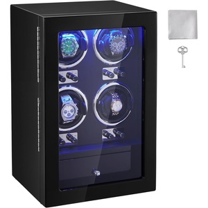 VEVOR Watch Organizer, Accommodates 8 Automatic Watches for Both Men and Women, Features 8 Ultra-Silent Japanese Mabuchi Motors, Includes Blue LED Illumination & Power Adapter, Crafted from Durable(Four Slots with Storage)