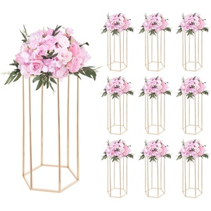 VEVOR Wedding Flower Stand, 10PCS 23.62-inch Column Flower Stand, Floral Stands with Acrylic Laminate, Hexagonal Cubic Floral Display Rack for Wedding, Party, Birthday, Home,French Gold Stands