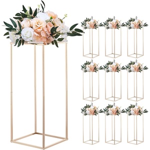 VEVOR Wedding Flower Stand, 10PCS 23.62-inch Column Flower Stand, Floral Stands with Acrylic Laminate, Rectangular Floral Display Rack for Wedding, Party, Birthday, Home,French Gold Centerpiece Stands