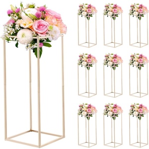 VEVOR Wedding Flower Stand, 10PCS 23.62-inch Column Flower Stand, Floral Stands with Hidden Screw, Rectangular Cubic Floral Display Rack for Wedding, Party, Birthday, Home,French Gold Centerpiece Stands