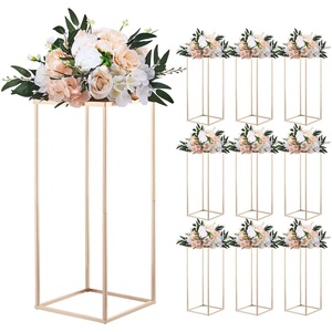 VEVOR Wedding Flower Stand, 10PCS 23.62-inch Column Flower Stand, Floral Stands with Metal Laminate, Rectangular Floral Display Rack for Wedding, Party, Birthday, Home,French Gold Centerpiece Stands