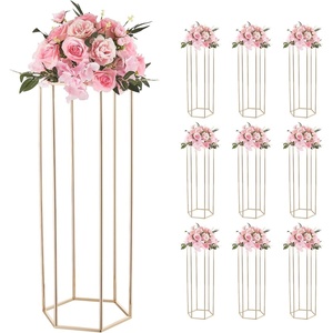 VEVOR Wedding Flower Stand, 10PCS 31.5-inch Column Flower Stand, Floral Stands with Acrylic Laminate, Hexagonal Cubic Floral Display Rack for Wedding, Party, Birthday, Home,French Gold Stands