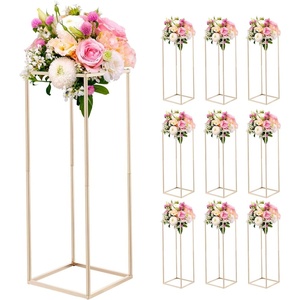 VEVOR Wedding Flower Stand, 10PCS 31.5-inch Column Flower Stand, Floral Stands with Hidden Screw, Rectangular Cubic Floral Display Rack for Wedding, Party, Birthday, Home,French Gold Centerpiece Stands