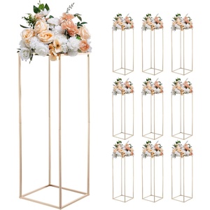 VEVOR Wedding Flower Stand, 10PCS 31.5-inch Column Flower Stand, Floral Stands with Metal Laminate, Rectangular Floral Display Rack for Wedding, Party, Birthday, Home,French Gold Centerpiece Stands
