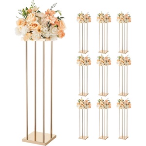 VEVOR Wedding Flower Stand, 10PCS 31.5-inch Column Flower Stand, Floral Stands with Metal Laminate,Cylindrical Cubic Floral Display Rack for Wedding, Party, Birthday, Home,French Gold Stands