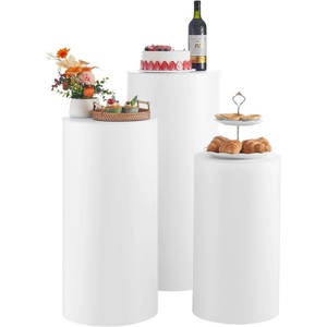 VEVOR Wedding Flower Stand, 3PCS 23.62/29.53/35.43 inch Round Cylinder Plinth, White Pedestal Stand with PVC Lid, Cylindrical Pedestal Stands for Wedding, Party, Birthday, Art Decor, 33.07 lbs Load