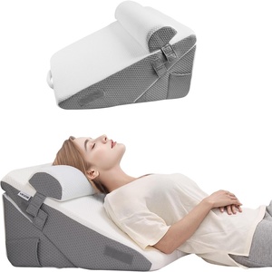 VEVOR Wedge Pillow for Sleeping, 4 Pcs Adjustable Orthopedic Bed Wedge Set, Support Leg Neck Shoulder, Post Surgery Pillow for Back Pain, Acid Reflux, Snoring Relief, Sitting up in Bed, White/Grey(3PCS-Half moon pillow-Air layer)