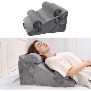 VEVOR Wedge Pillow for Sleeping, 4 Pcs Adjustable Orthopedic Bed Wedge Set, Support Leg Neck Shoulder, Post Surgery Pillow for Back Pain, Acid Reflux, Snoring Relief, Sitting up in Bed, White/Grey(4PCS-Half moon pillowx2-Velvet)