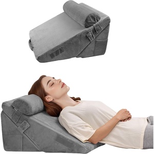VEVOR Wedge Pillow for Sleeping, 4 Pcs Adjustable Orthopedic Bed Wedge Set, Support Leg Neck Shoulder, Post Surgery Pillow for Back Pain, Acid Reflux, Snoring Relief, Sitting up in Bed, Dark Grey(3PCS-Half moon pillow-Velvet)