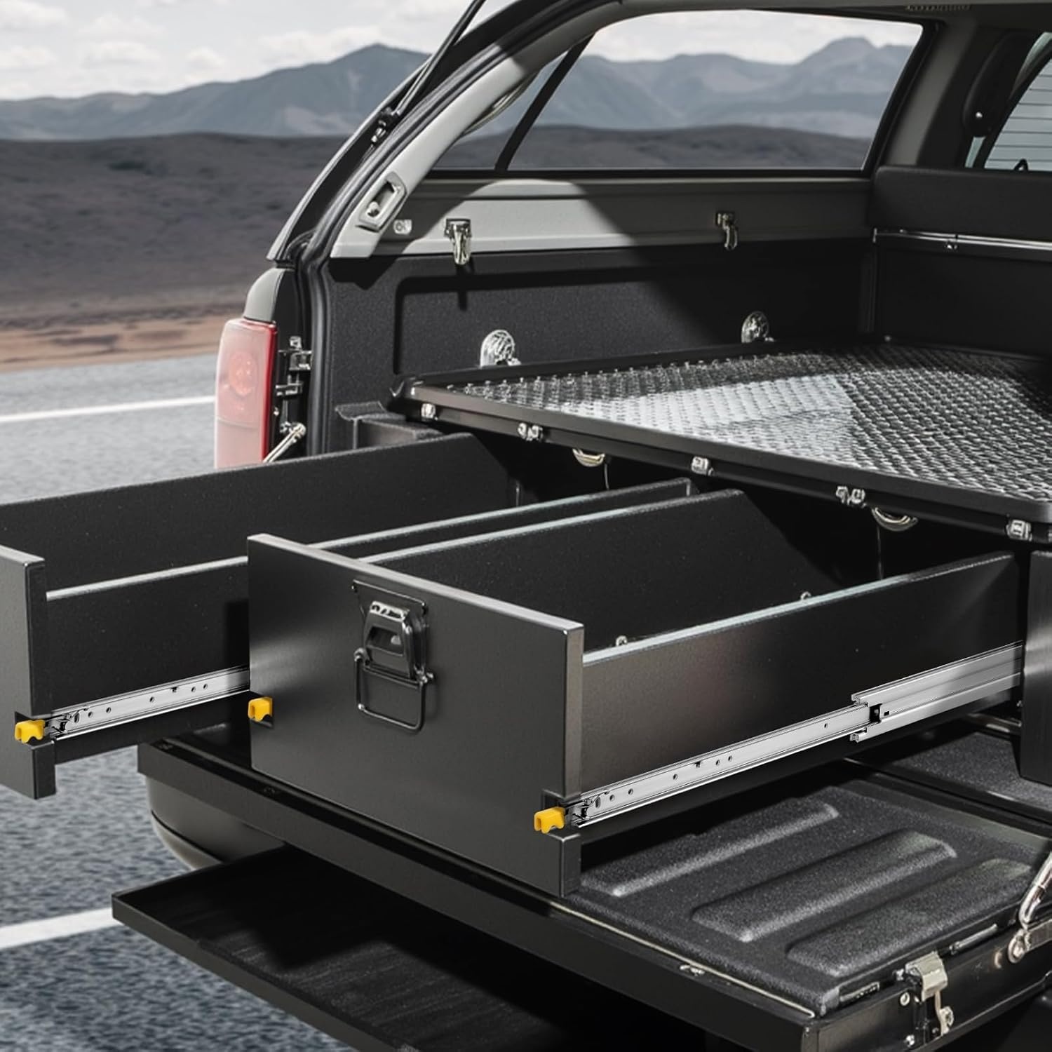 image:imageVEVOR 1 Pair Full Extension Drawer Slides 18 20 22 28 30 32 36 38 40 44 48 52 56 60 in 500 lbs Load Capacity Locking Drawer Slides Ball Bearing with Lock Side Mount Drawer Slide Rail