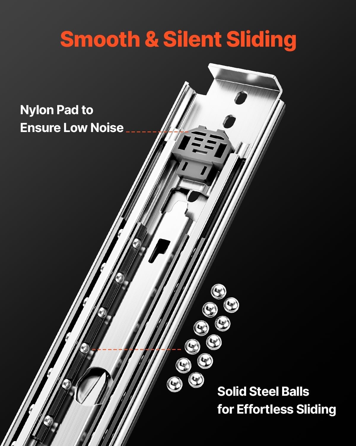 image:imageVEVOR 1 Pair Full Extension Drawer Slides 18 20 22 28 30 32 36 38 40 44 48 52 56 60 in 500 lbs Load Capacity Locking Drawer Slides Ball Bearing with Lock Side Mount Drawer Slide Rail
