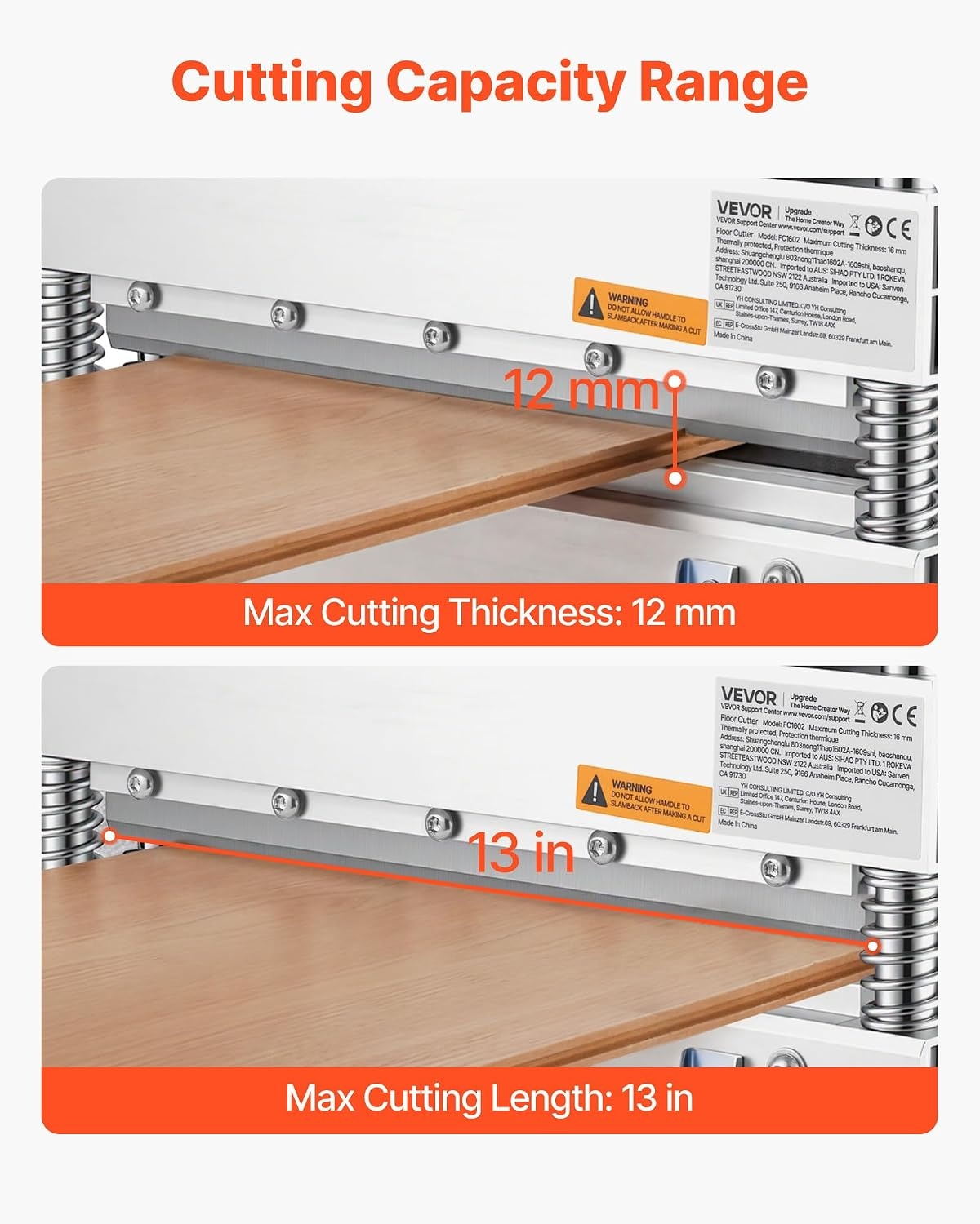 image:imageVEVOR 12 inch Vinyl Floor Cutter 16mm Thick Laminate Flooring Cutter with Upgraded LaborSaving AluminumAlloy Lever Telescoping Support Plate Cuts Engineered Wood LVT VCT SPC LVP WPC13 in Wide x 12 mm Thick