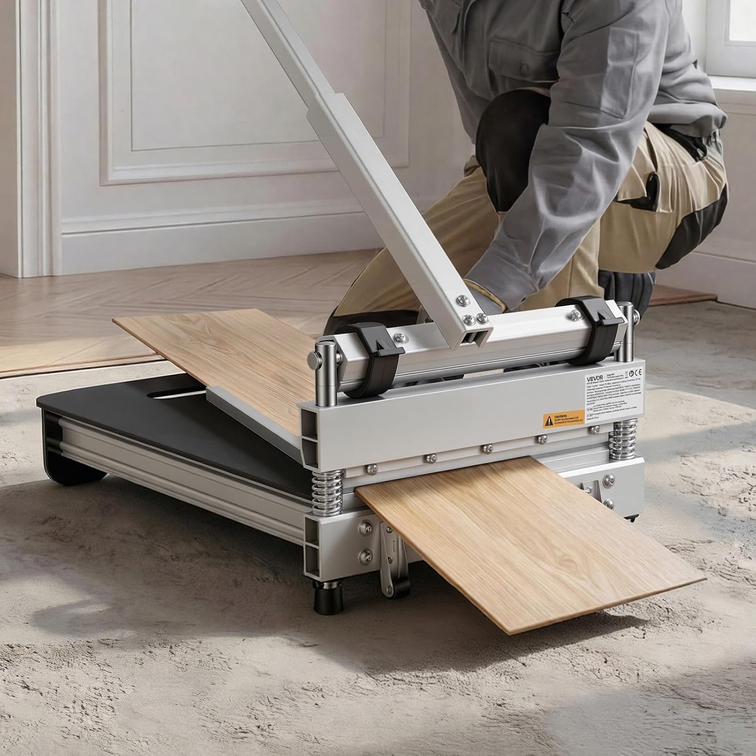 image:imageVEVOR 12 inch Vinyl Floor Cutter 16mm Thick Laminate Flooring Cutter with Upgraded LaborSaving AluminumAlloy Lever Telescoping Support Plate Cuts Engineered Wood LVT VCT SPC LVP WPC13 in Wide x 12 mm Thick